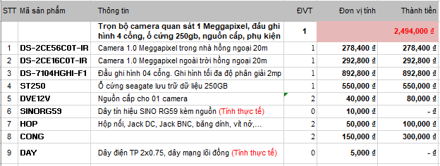 Bộ 08 camera hikvison, 2mp, hồng ngoại 20m
